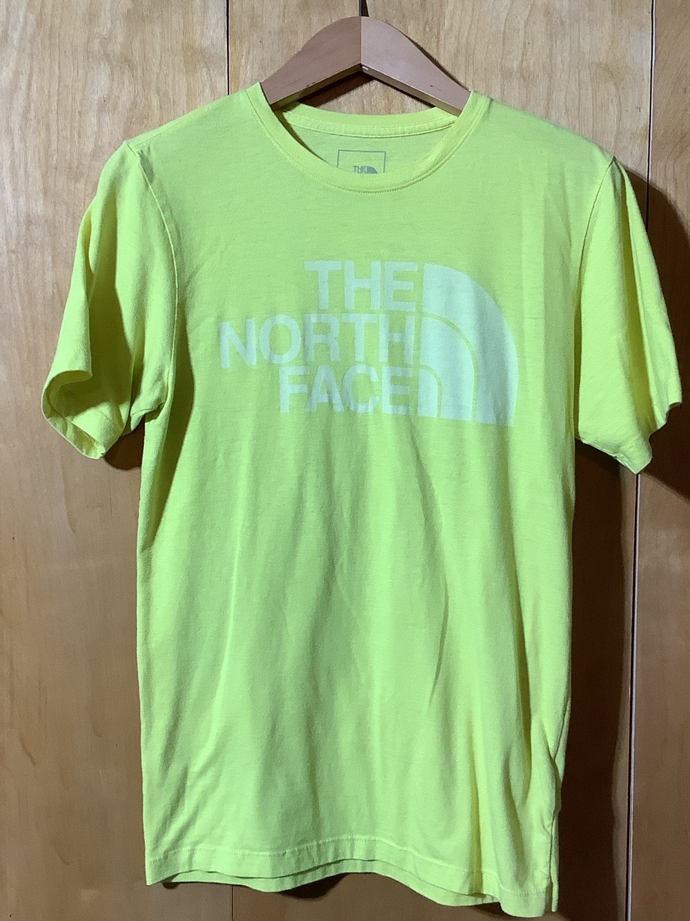 North Face lemon yellow logo tee, size small